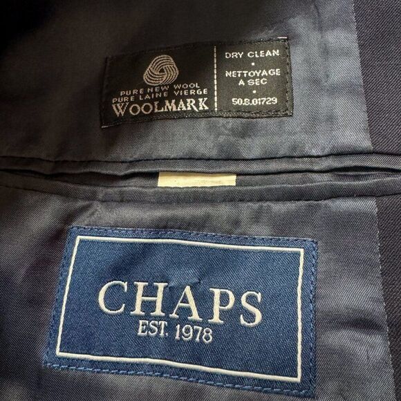 Chaps Blazer Men 44L Blue Wool Suit Jacket Business Casual Wedding Gold Buttons - Picture 9 of 15